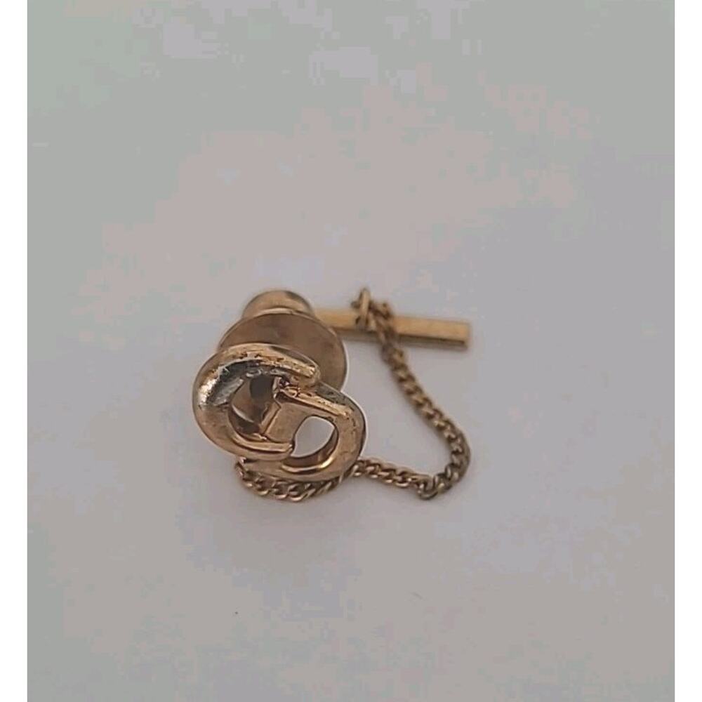 Christian Dior Tie Necktie Pin Clasp Gold Tone Logo Vintage‎ Small Logo